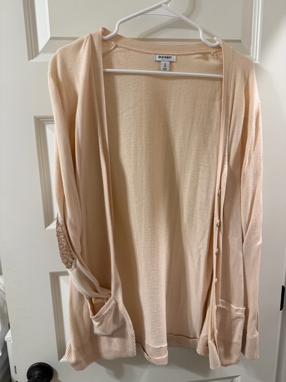 Old Navy Light Beige Open-Front Cardigan with Elbow Patch